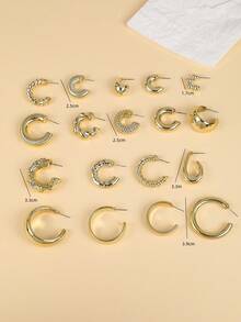 6-18 对时尚亮面金色喷漆 ABS 塑料耳环套装，亲肤，简约几何耳环，适合女士全天佩戴 - 金黃色 - 查看 2