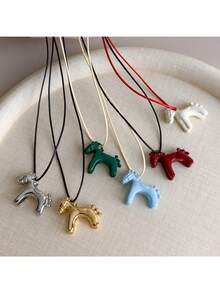 1pc Colorful Enamel Glazed 3D Mini Horse Pendant Necklace, Casual Knotted Sweatshirt Chain, Cute & Playful For Summer - Pendant Necklace - View 2