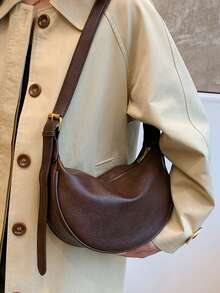 Túi da nữ, Túi đeo vai bằng da PU màu trơn, Dây đeo có thể điều chỉnh để đi làm hàng ngày - Cà phê nâu - Xem 10