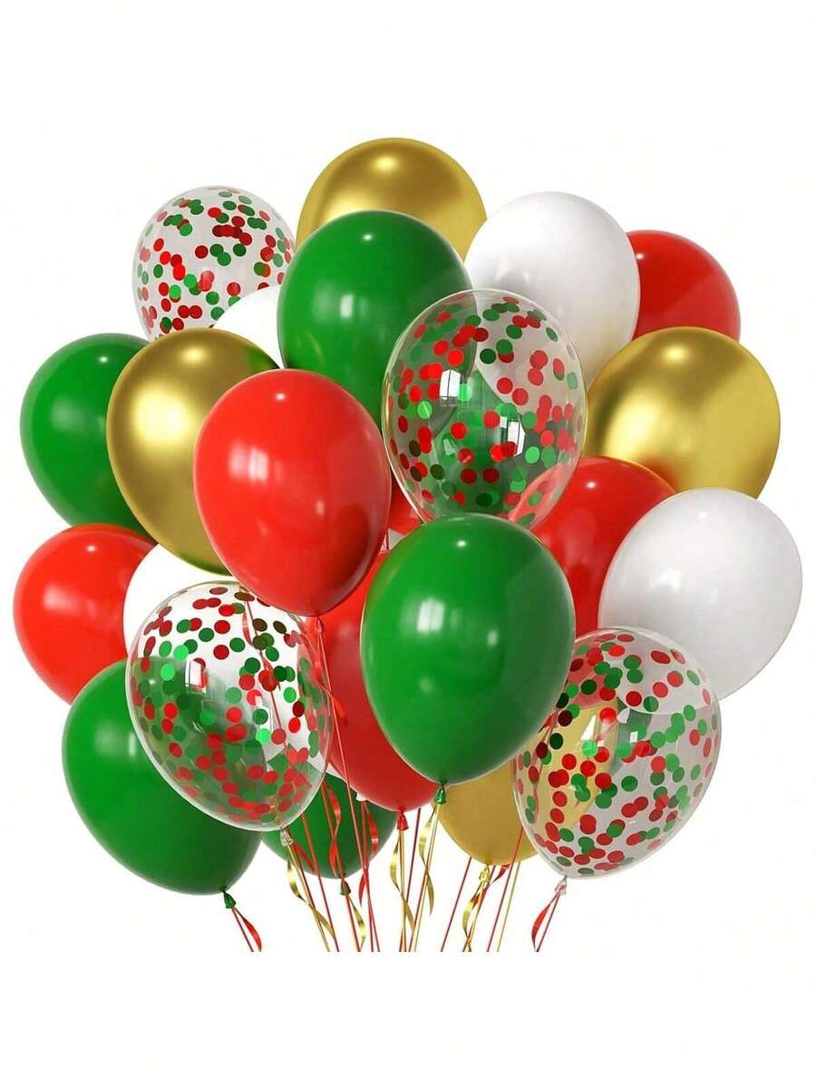 25/45/60个绿色、红色、金色、白色丝带气球，适用于圣诞派对、新年快乐、生日派对装饰 - 彩色 - 查看 1