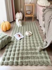 1pc Matcha Green Faux Rabbit Fur Bubble Plush Fabric Bedroom Carpet, Simple Solid Color Floor Mat, Decorative Soft & Fluffy Rug, Suitable For All Areas Of The Bedroom 60*120 60*180 80*180 ,Room Decor