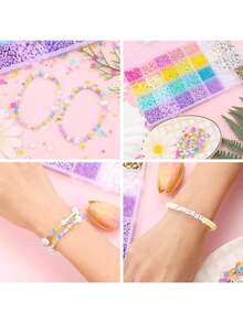 24 Colors 6mm Polymer Clay Flat Disc Beads, DIY Necklace, Bracelet, Phone Strap, Keychain Jewelry Making Kit With Alphabet Discs, Scissors, Elastic String, Metal Charms, Clasps, Bohemian Style Jewelry Set - Multicolor - View 9