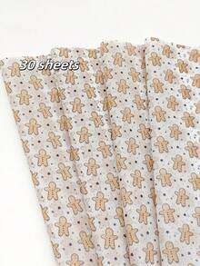 30 pièces Papier fin motif bonhomme en pain d'épices, 50 cm x 35 cm Papier cadeau, convient pour mariage, Noël, emballage cadeau d'anniversaire, remplissage de bouquet, cadeaux de fête, papier cadeau décoratif de Noël, décoration de pain d'épices