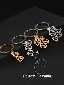 1pc Customized Multi-Heart Shaped Name Keychain, Stainless Steel Accessory, Personalized Family Member Name Keychain, Family Gift, Father's Day Gift, Graduation Gift, Couple Gift, Friendship Gift - Multicolor - View 5