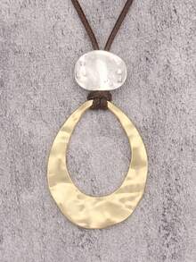 1pc Minimalist Round Beaded Alloy Pendant Necklace, Asymmetrical Geometric Circle Pendant, Daily Accessory, Gift For Girlfriend/Young Lady - Wax Rope - View 7