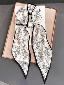 1 Stück Damen Professioneller doppelseitiger langer Schal mit Schleifen-Dekor, elegante Halskrawatte, Haarband, Gürtel, Taschenzubehör (Druckplatzierung zufällig)