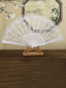 1pc/2pcs Vintage European Lace Floral Pattern Handheld Folding Fans, Suitable For Spring/Summer, Decoration, Parties, Dances, Photography Props