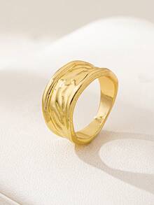 2 件时尚金色 C 形锤纹粗款手链和戒指首饰套装，适合女性日常佩戴 - 金黃色 - 查看 5