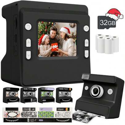 Máy ảnh kỹ thuật số đa năng mới dành cho trẻ em, Máy ảnh in ảnh tức thì dành cho trẻ em, Máy ảnh in cầm tay. Quà tặng Halloween, Giáng sinh, Lễ tạ ơn