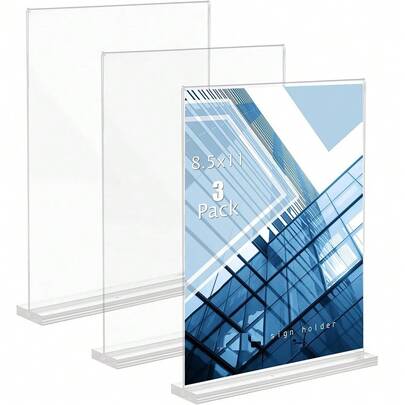 3/6pcs Acrylic Sign Holders 8.5 X 11", Clear Acrylic Double-Sided Vertical Tabletop Menu Display Stand, Paper Flyer Holder Desk Sign Holder For Restaurant, Office, Shop, Hotel