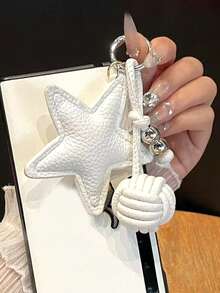 1PC Five-Pointed Star Key Chain, Star Shaped Keychain, Handmade Pentagrams Pendant Key Chain, Leather Star Pendant Versatile Bag Charm Phone Case Camera Key Chain, Leather Pentagram Woven Ball Pendant Christmas Gift