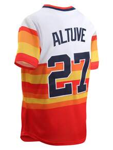 男友风男士刺绣棒球衫 27 彩虹休闲短袖 V 领 T 恤 派对运动上衣 春季 - 彩色 - 查看 2