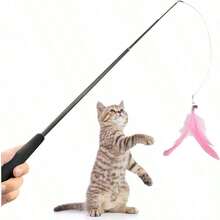 Cat Teasers Cat Feather Wand Cat Toy Interactive Toy Feather Wand With Bell Natural Feather Refills - Multicolor - View 8