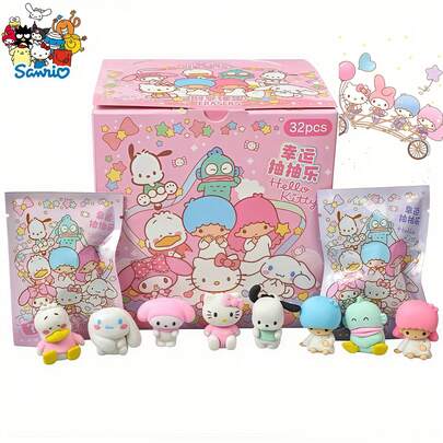 1/4/32pcs Sanrio Family Portrait And Double Star Mystery Box, Super Satisfaction Set! Character Collection Box - PVC Statue, Party Gift, Halloween/Christmas/Best Choice, Perfect Birthday Present