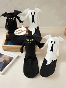 2/1 双万圣节和新年礼物袜，卡通动画袜子，适合男孩和女孩，万圣节中筒袜，带磁性牵手，天使翅膀袜子，适合作为礼物 - 彩色 - 查看 8