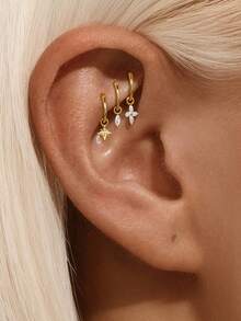 1pc 925 Sterling Silver Star/Flower/Water Drop Dangle Earrings For Women Dainty CZ Drop Hoop Earrings Hypoallergenic For Sensitive Ears Perfect For Daily Wear