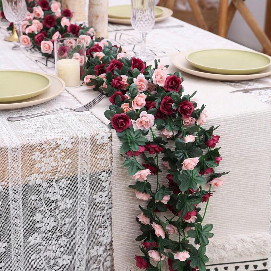 1/4/8/25 pièces Roses artificielles de 240 cm, plantes de vigne, cadeau de la Saint-Valentin, décoration de la maison, décoration de table à manger, décoration de chambre à coucher, matériel de décoration de mariage, matériel d'arrangement de fleurs de jardin extérieur, décoration de Nouvel An, décoration d'automne