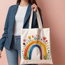 1pc Floral Canvas Tote Bag - Reusable Grocery And Shoulder Bag Women, Book And Daily Storage, Commuting, Travel, Shopping, School, Holidays