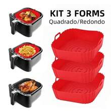 Kit 1/3 Formas de Silicone Quadrada/Redondo para Air Fryer e Forno Forma com Alça,Promoção! - Quadrado - Visão 4