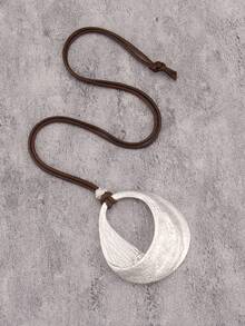 1pc Minimalist Round Beaded Alloy Pendant Necklace, Asymmetrical Geometric Circle Pendant, Daily Accessory, Gift For Girlfriend/Young Lady - Wax Rope - View 18
