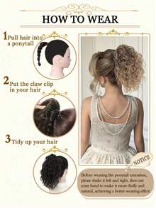 Tóc giả đuôi ngựa dài 14 inch có dây rút, màu nâu nhạt và vàng bạch kim pha trộn, sợi tổng hợp, kiểu xoăn. - Nhiều màu - Xem 8