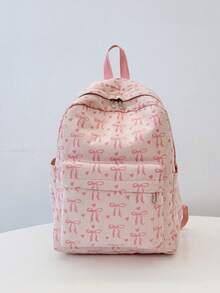 Bộ 3 balo nơ, kiểu dáng nữ tính; balo học sinh kiểu Hàn Quốc bằng vải nhung kẻ; balo - Hồng - Xem 7