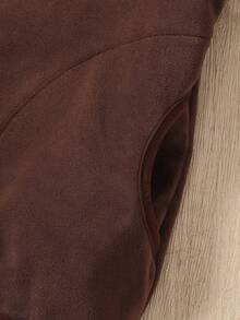 1pc Young Boy Casual Minimalist Sports Style Comfortable Brown Fleece Long Sleeve Jacket, Spring/Autumn