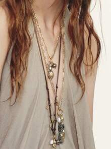 1 件波西米亚风格奢华多层几何徽章吊坠项链，设计优雅，适合女性日常佩戴和送礼 - 幾何吊墜 - 查看 7