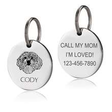 1 chiếc Thẻ đeo tai hình chân dung chó được cá nhân hóa - Thẻ đeo cổ chó & mèo khắc logo & số tròn tùy chỉnh - Màu Hoa hồng đỏ - Xem 11