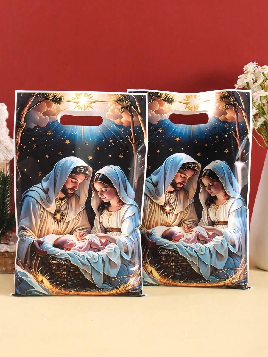 10/20/50 chiếc Túi quà Giáng sinh bằng nhựa Thiết kế cảnh Chúa Jesus ra đời Túi cầm tay có thiết kế Bethlehem Đêm đầy sao theo mùa Mùa đông xứ sở thần tiên Túi quà tặng đa năng Đồ trang trí Giáng sinh vui vẻ cho gia đình Năm mới 2025 2026 Túi đóng gói quà Giáng sinh Đồ trang trí Giáng sinh Đồ ngủ Giáng sinh Quà tặng Giáng sinh Đồ trang trí Giáng sinh