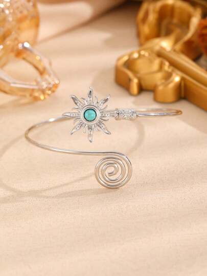 1 Stück Vintage modischer Sonnenblumen- & Türkis-Armband für Frauen, geeignet für Strand, Party, Festival