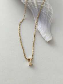 Magic Fish 1pc Classic Perforated Gold Letter Necklace A-Z 26 Initial Pendant Necklace, Stainless Steel Charm Jewelry Gift, Suitable For Daily Wear - Gold - View 36
