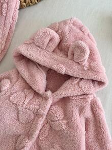 2 Stücke Baby Mädchen Plüschjacke mit Schleifen Dekor & Bärchen Ohren Hut, und Plüschhose, dick für drinnen & Outdoor, Herbst/Winter