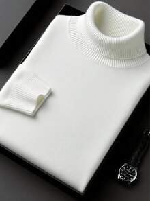 GRDR Men's Regular Shoulder Long Sleeve High Neck Sweater, Versatile For Daily Wear Knitted Pullover