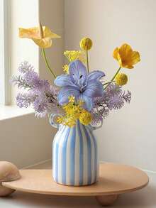 Europäischer Stil handbemalte gestreifte Keramikvase | Französische Luxus Wohnzimmer Dekoration hochwertige Kunstobjekt