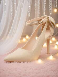 Ziheels Fall Shoes For Women Elegant Closed Toe Heels Cut Out Stiletto Heels Bow Knot Pumps Ankle Strap Dress Shoes For Evening Prom - 杏色 - 查看 4