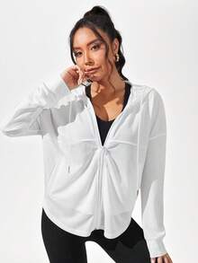 SHEIN Sports Drop Shoulder Zip Up Hooded Sports Jacket - White - View 4