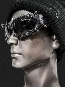 1pc Cyberpunk Rivet Drop Glue Fashion Glasses, Metal Accessories, Avant-Garde Personalized, Y2K Men's Glasses Suitable For Daily Wear, Street Photography, Holiday Parties, Dance Party Decoration Festival/Birthday/Girlfriend/Boyfriend Gifts - màu đen - Xem 3
