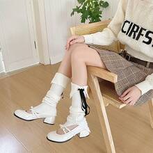 Autumn And Winter Atmosphere Dressing, Layered Socks, Women's Fashion Straps, Calf Sleeves, Slit, Girls' Pile Socks - 黑色 - 查看 4