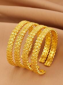1/3/4 سوار نسائي من النحاس مطلي بالذهب عيار 18 قيراط بنمط هندسي مزدوج الطبقات، مناسب للحفلات والهدايا والاستخدام اليومي