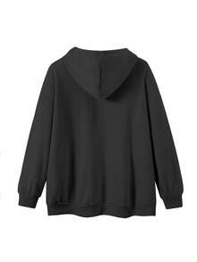 1 قطعة سترة رياضية مقنعة مطبوعة بنمط سلسلة النص المخصص للنساء، موضة يومية عادية، مناسبة للخريف/الشتاء، قم بتخصيص النص المفضل لديك/هدية لصديقتك وعائلتك - الأسود - مشاهدة 4