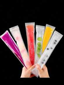 50 pièces Sacs longs pour crème glacée convenant aux légumes/jus, purée de fruits, crème glacée, glaçons de fruits, sacs de stockage scellables pour basse température, sacs à crème glacée DIY et sacs d'emballage alimentaire, sacs cadeaux de cuisine pour fête, sacs jetables pour sucettes glacées, sacs pour glace pilée, sacs transparents à fermeture automatique pour sucettes glacées