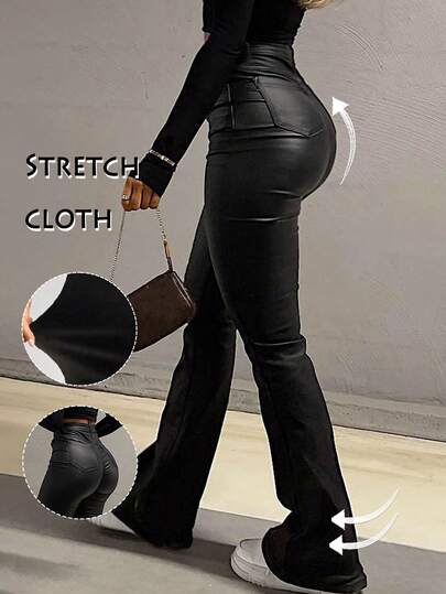 GILIPUR Y2K Damen einfarbige Tasche gerade locker lässig vielseitig PU-Leder Hose Herbstkleidung Outfits Vintage Kleidung Ausgehoutfits Winter Weihnachten und Thanksgiving für Neujahr