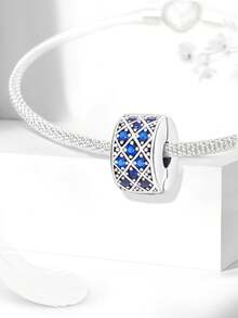 1 件 925 纯银蓝色全钻海洋串珠适合女士手链手镯 DIY 珠宝制作和日常服装搭配珠宝装饰适合女孩 - 銀色 - 查看 9