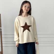 DAZY Tween Girl Star Pattern Crew Neck Sweater, For Everyday Wear In Autumn/Winter - Apricot - View 6