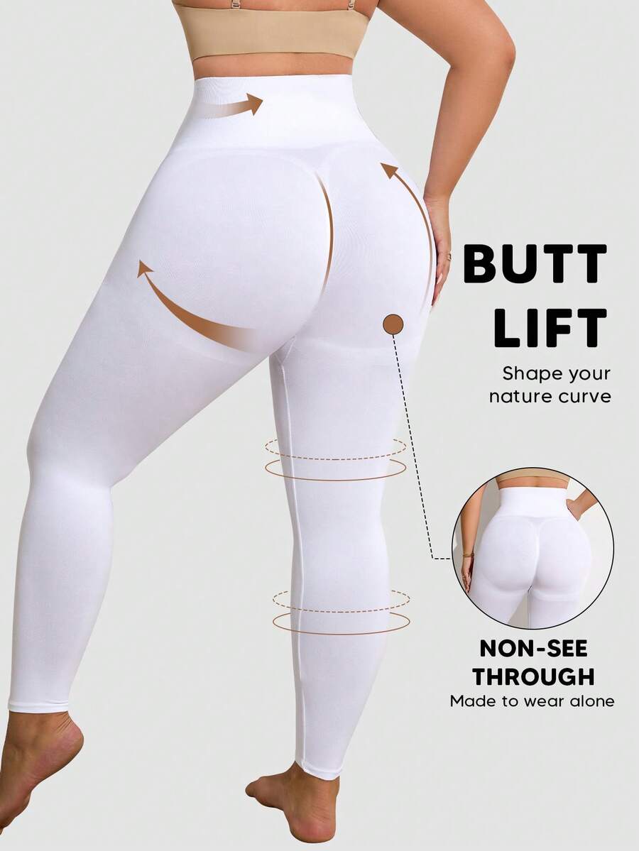 1pc Women's Plus Size High Waist Black Leggings, Slimming Tummy Control Shaping