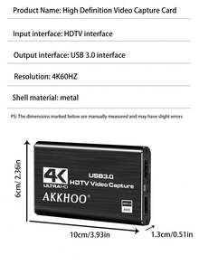 Tarjeta de captura, tarjeta de captura de audio y video con micrófono, salida en bucle HDTV 4K, grabadora de video 1080p 60fps apta para juegos/transmisión en vivo/videoconferencia y compatible con Switch/PS/OBS/Cámara/PC