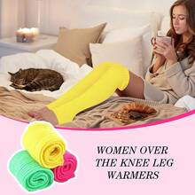 Long Leg Warmers Women 24 Inch Over Knee Knit Ribbed Leg Warmer Stirrup Yoga 80s Party Dance Ballet Supply - 黃色,綠色,玫瑰紅色 - 查看 4