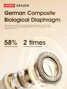 Lenovo 联想 ERAZER 无线蓝牙耳机，无线设计，超长续航，降噪，防水，适合运动和游戏，男女通用，型号 EP118 - 黑色 - 查看 3