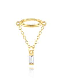 1pc S925 Sterling Silver Ear Cuff Earring, Hypoallergenic Ear Piercing Jewelry, Double Chain Design - Gold - View 14